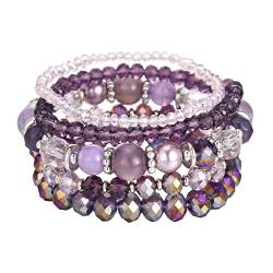 FULU AUTUMN Damen Kristall Perlen Armband Mehrschichtiges Steine Armband Boho Modeschmuck Beste Freundin Geschenke(21-Purple) von FULU AUTUMN