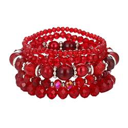 FULU AUTUMN Damen Kristall Perlen Armband Mehrschichtiges Steine Armband Boho Modeschmuck Beste Freundin Geschenke(21-Red) von FULU AUTUMN