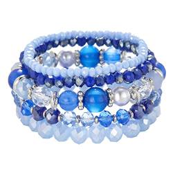 FULU AUTUMN Damen Kristall Perlen Armband Mehrschichtiges Steine Armband Boho Modeschmuck Beste Freundin Geschenke(21-Sapphire) von FULU AUTUMN