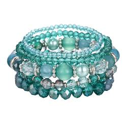 FULU AUTUMN Damen Kristall Perlen Armband Mehrschichtiges Steine Armband Boho Modeschmuck Beste Freundin Geschenke(21-Sea green) von FULU AUTUMN