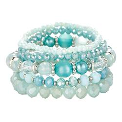 FULU AUTUMN Damen Kristall Perlen Armband Mehrschichtiges Steine Armband Boho Modeschmuck Beste Freundin Geschenke(21-Turquoise) von FULU AUTUMN