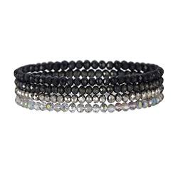 FULU AUTUMN Damen Kristall Perlen Armband Mehrschichtiges Steine Armband Boho Modeschmuck Beste Freundin Geschenke(Black) von FULU AUTUMN