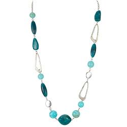 FULU AUTUMN Lange Perlenkette Damen Boho Lange Stein Kette Statement Schmuck Beste Freundin Geschenke(07-Sea green) von FULU AUTUMN