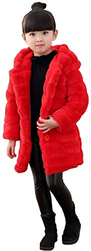 FULUOYIN Kunstpelz Jacke Mädchen Winterjacke Fellmantel Warm Jacke Lang mit Ohr von Hase Design Rot von FULUOYIN