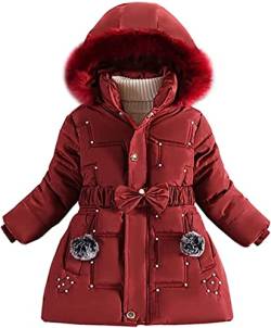 FULUOYIN Winterjacke Mädchen mit Fellkapuze Mantel Parka Verdichte Jacke mit Schleife und Kunstperle Design von FULUOYIN