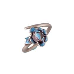 Verstellbarer Ring für Frauen – S925-Ring, handgefertigter Retro-Schmuck in gebranntem Blau, Lotusblüten-Öffnung, verstellbarer Ring, Eheringe, Eternity-Ring, Geschenk für Frauen und Mädchen von FULYA