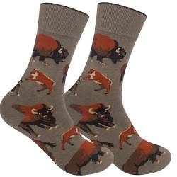 FUNATIC Animal Novelty Crew Socken – Geschenke für Wildtiere, Zoo-Liebhaber – Realistische Designs – Unisex, Einheitsgröße, Bison, 37.5-46 EU von FUNATIC