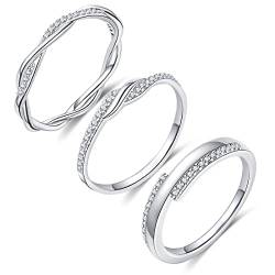 FUNEIA 3 Stück Ring Silber Damen Frauen Stapelbare Ringe Set 18 Karat Weißgold Ehering Verlobungsring Trauringe Weiß Zirkonia Fingerring Knöchelringe Schmuck Größe 49-62 (Silber Set, 49（15.7）) von FUNEIA