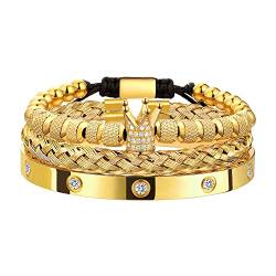 FUNEIA 3 Stücke Edelstahl Armbänder für Herren Luxus Roman Royal Crown Charm Armband öffnen verstellbare Herren Luxus Schmuck Geschenke von FUNEIA