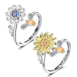 FUNEIA Fidget Spinner Ring Set Anxiety Ringe für Damen Angstreduzierungs Angst Ring Mädchen Sonnenblume Schmetterling Verstellbare Offene Anti Stress Stapelbare Ringe von FUNEIA