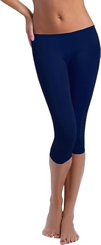 FUNGO Leggings 3/4 Damen Baumwolle - Sport Leggings Damen 3/4 Leggings Damen Sommer Capri Leggings Damen Baumwolle f34 (38, Dunkelblau) von FUNGO