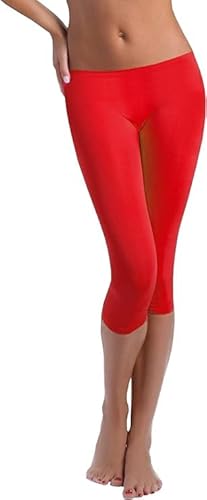 FUNGO Leggings 3/4 Damen Baumwolle - Sport Leggings Damen 3/4 Leggings Damen Sommer Capri Leggings Damen Baumwolle f34 (38, Rot) von FUNGO