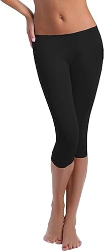 FUNGO Leggings 3/4 Damen Baumwolle - Sport Leggings Damen 3/4 Leggings Damen Sommer Capri Leggings Damen Baumwolle f34 (42, Schwarz) von FUNGO