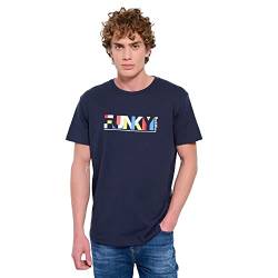 FUNKY BUDDHA Herren-T-Shirt mit lockerer Passform und Colorblock-Aufdruck, navy, XXL von FUNKY BUDDHA