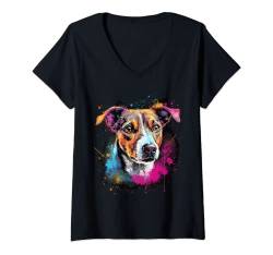 Damen Jack Russel Hund Hunde Hunderasse T-Shirt mit V-Ausschnitt von FUNNY ART