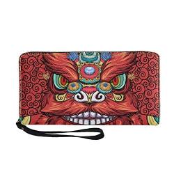 Lange Brieftasche Löwentanzdruck Clutch Wallets Reißverschluss mit großer Kapazität (Color : Red) von FUNNYBSG