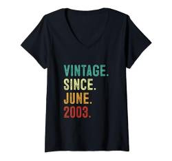 Damen 21 Jahre alt Vintage seit Juni 2003 21. Geburtstag Dekor T-Shirt mit V-Ausschnitt von FUNNYEXPRESS
