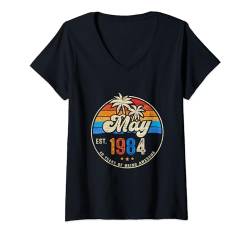 Damen 40. Geburtstag Vintage Mai 1984 Geburtstag 40 Jahre alte Dekoration T-Shirt mit V-Ausschnitt von FUNNYEXPRESS