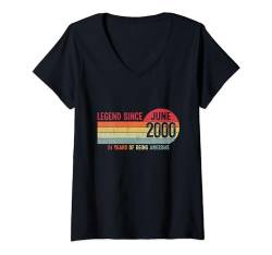 Damen Juni 2000 24. Geburtstag Dekor Vintage Legend Since 2000 T-Shirt mit V-Ausschnitt von FUNNYEXPRESS