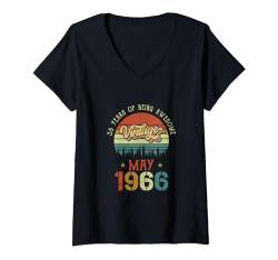 Damen Lustiger 58. Geburtstag Vintage seit Mai 1966 geboren im Jahr 1966 T-Shirt mit V-Ausschnitt von FUNNYEXPRESS