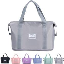 FUNSEED Reisetasche, 39 x 21 x 41 cm, einfaches Handgepäck, einfarbig, für Damen und Herren, GRAU, Tragbare Reisetasche von FUNSEED