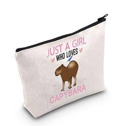 Capybara Gift Capybara Make-up-Tasche für Tierliebhaber, mit Aufschrift Just a Girl Who Loves Capybara, gebrochenes Weiß, Loves Capybara UK, gebrochenes weiß, Loves Capybara UK von FUNYSO