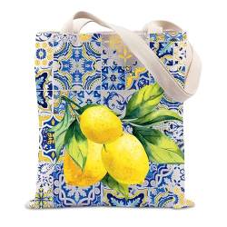 FUNYSO Positano Italienische Inseln Geschenk Köstliche italienische Zitronen frische Einkaufstasche Süditalien Reise Einkaufstasche, Lemons Tote UK, 28 inches von FUNYSO