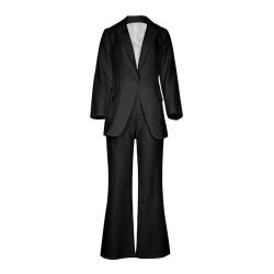 FUPODD Anzug Damen Elegant 2 Teiler Schwarz Hosenanzüge Für Damen Blazer 2-Teilig Anzugjacke Karo Einfarbig Anzug Set Slimfit Festlich Sportlich Streetwear Freizeitmantel Business Mode Mantel Rave von FUPODD