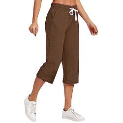 FUPODD Caprihose Damen Sommer Freizeithose mit Gummibund Chinohose Damen Mid Waist Stretch Hose Damen Hosen Chino Sommerhosen Damen Leicht Und Luftig 3/4 Capri Hose Damen mit Taschen von FUPODD