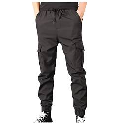 FUPODD Cargohose Herren,Graue Jogginghose Herren Baggy Chino Hose Herren Regular Fit Wanderhose Herren Lang Trainingshose Herren mit Taschen Hosen Cargohosen Schwarz Sporthose Lang mit Kordelzug von FUPODD