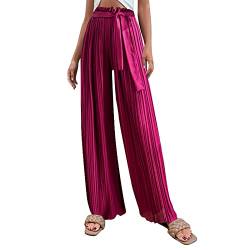 FUPODD Culottes Hosen Damen Festlich Elegant Palazzo Hose Sommer Plissee Freizeithose Lang Weites Bein Marlenehose Elegant Hohe Taille Mit Kordelzug Wickelhose Hosenrock Haremshose von FUPODD