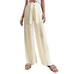 FUPODD Culottes Hosen Damen Festlich Elegant Palazzo Hose Sommer Plissee Freizeithose Lang Weites Bein Marlenehose Elegant Hohe Taille Mit Kordelzug Wickelhose Hosenrock Haremshose von FUPODD