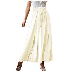 FUPODD Culottes Hosen Damen Festlich Elegant Palazzo Hose Sommer Plissee Marlenehose Elegant Hohe Taille Mit Kordelzug Wickelhose Hosenrock Haremshose Freizeithose Lang Weites Bein von FUPODD