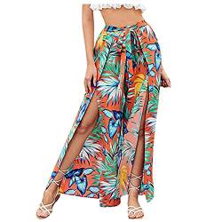 FUPODD Culottes Hosen Damen Ouvert Leichte Sommerhose, Damen Palazzo Hose Mit Schlitz Damen Sommerhosen Leicht Und Luftig Freizeithose Offener Wickelhose Mit Kordelzug Marlenehose Elegant Hohe Taille von FUPODD