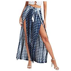 FUPODD Culottes Hosen Damen Ouvert Leichte Sommerhose, Damen Palazzo Hose Mit Schlitz Damen Sommerhosen Leicht Und Luftig Freizeithose Offener Wickelhose Mit Kordelzug Marlenehose Elegant Hohe Taille von FUPODD