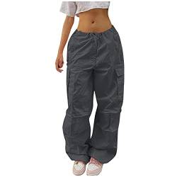 FUPODD Damen Cargohose Baggy Oversize Vintage Leichte Sommer-Cargo Hose Damen Freizeithose Lang Sommer Cargohose Low Waist Cargo Jeans Cargo Hosen Mit Seitentaschen Damen Hose mit Weitem Bein von FUPODD