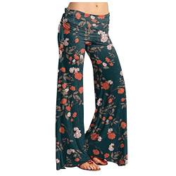 FUPODD Damen Haremshose Pumphose Aladinhose Bunt Blumen Boho Hose Druckn Flatterhose Schlaghose Palazzo Hose Druckn Yogahose Wickelhose Freizeithose Weites Bein Pumphose Baggy Schlabberhose Vintage von FUPODD