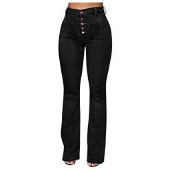 FUPODD Jeans Hosen Vintage Damen Schlaghose Mode High Waist Bootcut Pant Weite Bein Stretch Skinny Jeanshose Schlagjeans Streetwear Weite Hose Freizeithose Lang Mit Taschen von FUPODD