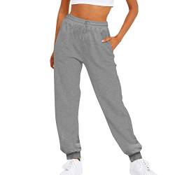 FUPODD Jogginghose Damen Baggy Cargohose Damen High Waist Stretch Hose Radlerhose mit Tasche Weiße Sporthose Damen Trainingshose Baumwolle Lang Trekkinghose Herbst Freizeithose Outdoor von FUPODD