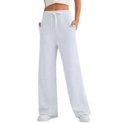 FUPODD Jogginghose Damen Baggy Weiße Sporthose Damen Winter Stretch Hose mit Tasche Trainingshose Lang Gummibund Cargohose Damen High Waist Trekkinghose Herbst Freizeithose Lang von FUPODD