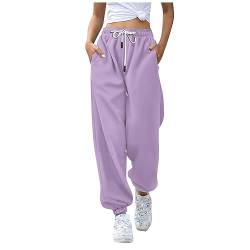 FUPODD Jogginghose Damen Baggy mit Kordelzug Freizeithose Damen mit Taschen Trainingshose Polyester Sporthose Baumwolle Streetwear Weite Wanderhose Herbst Trainings Einfarbig Outdoorhose Stretch von FUPODD