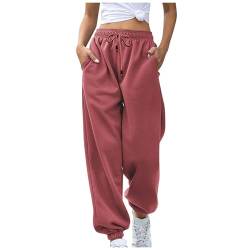 FUPODD Jogginghose Damen Einfarbig mit Bündchen Warm High Waist Hose Damen mit Kordelzug Stretch Schnittmuster Pumphose Sporthose Freizeithose mit Taschen Trainingshose Winter Elastischer Bund von FUPODD