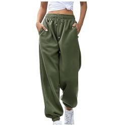 FUPODD Jogginghose Damen Einfarbig mit Bündchen Warm High Waist Hose Damen mit Kordelzug Stretch Schnittmuster Pumphose Sporthose Freizeithose mit Taschen Trainingshose Winter Elastischer Bund von FUPODD