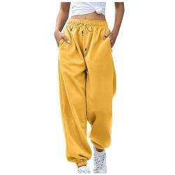 FUPODD Jogginghose Damen Einfarbig mit Bündchen Warm High Waist Hose Damen mit Kordelzug Stretch Schnittmuster Pumphose Sporthose Freizeithose mit Taschen Trainingshose Winter Elastischer Bund von FUPODD