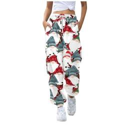 FUPODD Jogginghose Weihnachten Damen mit Bündchen Warm High Waist Hose Damen mit Kordelzug Stretch Schnittmuster Pumphose Sporthose Freizeithose mit Taschen Trainingshose Winter von FUPODD