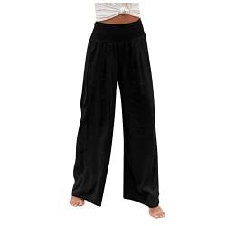 FUPODD Leinenhose Damen Sommer Lang Leichte Sommerhose, Damen 7/8 Caprihose Plissee Marlenehose Elegant Hohe Taille Palazzo Hose Schlaghose Sommerhosen Leicht Und Luftig Haremshose Weites Bein von FUPODD