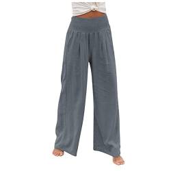 FUPODD Leinenhose Damen Sommer Lang Leichte Sommerhose, Damen 7/8 Caprihose Plissee Marlenehose Elegant Hohe Taille Palazzo Hose Schlaghose Sommerhosen Leicht Und Luftig Haremshose Weites Bein von FUPODD