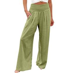 FUPODD Leinenhose Damen Sommer Lang Leichte Sommerhose, Damen 7/8 Caprihose Plissee Marlenehose Elegant Hohe Taille Palazzo Hose Schlaghose Sommerhosen Leicht Und Luftig Haremshose Weites Bein von FUPODD