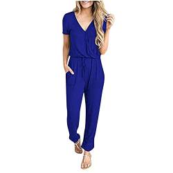 FUPODD Overall Damen Elegant Hosenanzüge für Damen Hosenanzug Damen Elegant Jumpsuit Damen Sommer Lang Kurzarm Overall Mit Taschen Und V-Ausschnitt Latzhose Arbeitskleidung Playsuits Plus Size von FUPODD