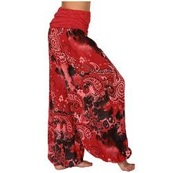 FUPODD Sommerhose Damen Leicht Haremshose Damen Sommer Druckn Pumphose Baggy Aladinhose Pluderhose Bequeme Schlabberhose Vintage High Waist Hosen mit Gummizug Yogahose Flatterhose Luftige von FUPODD